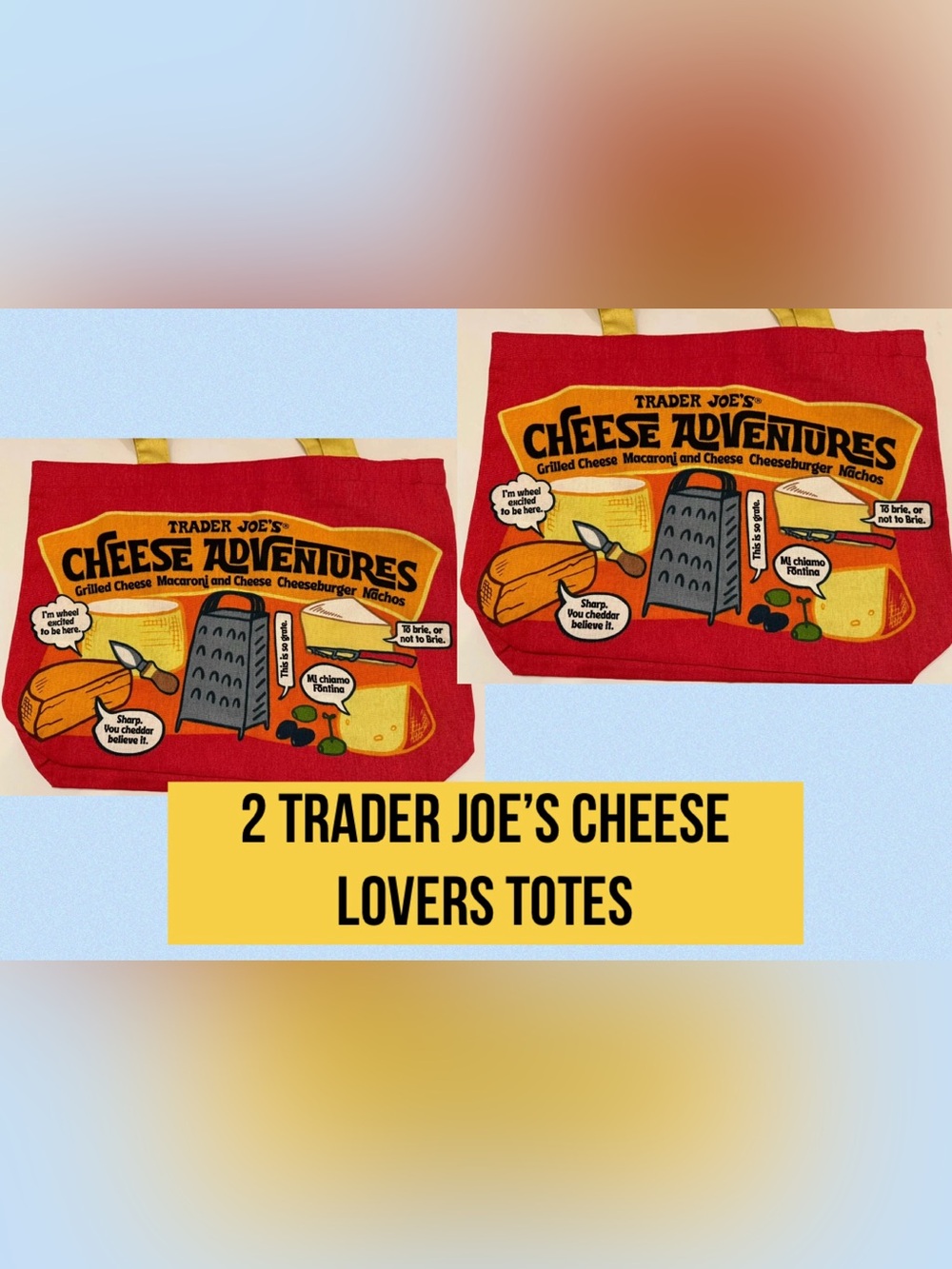 Trader Joe's Cheese Lovers Red Tote lot/2 new